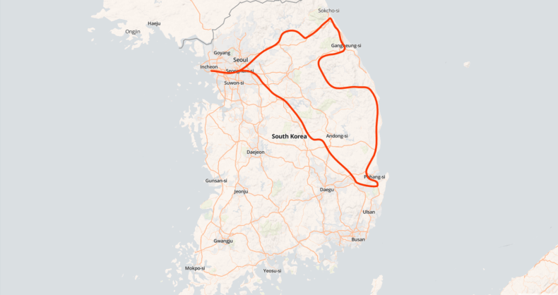 fietsreis zuid-korea route awol