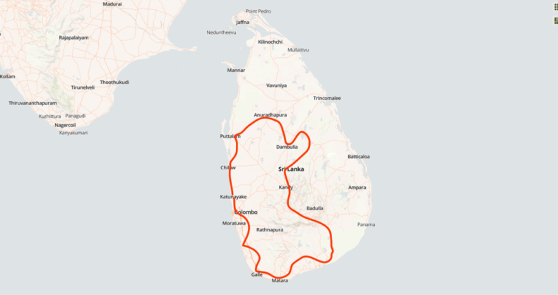 Sri Lanka fietsvakantie route