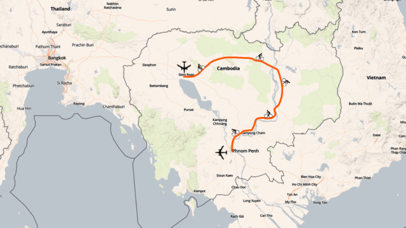 cambodja fietsreis route
